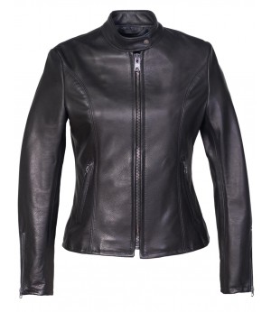 Women Cowhide Cafe Race Jacket