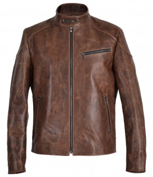 Men Waxed Cowhide Cafe Racer Jacket