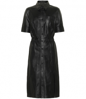 Women Black Lambskin Midi Dress