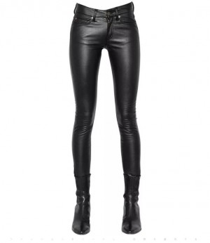 Women Lambskin Slim  Black Leggings