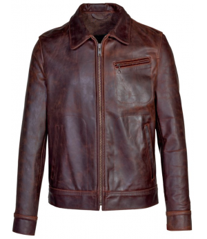 Men Waxed Cowhide Bomber Jacket